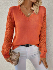 Grace Sullivan | V-Neck Crochet Sleeve Knit Sweater For Women