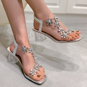 Simona Thornshaw | Flower Clear Block Heel Sandals For Women