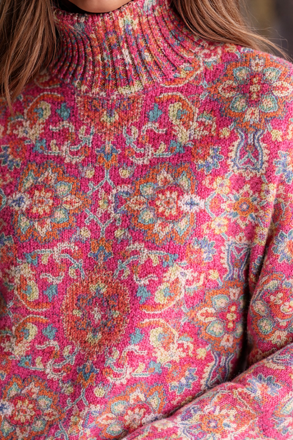 Sophie Bellini | Floral Turtleneck Knit Sweater For Women