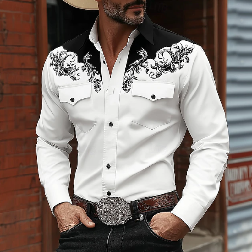 Fletcher Sowden | Green Yoke Embroidered Western Shirt For Men