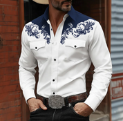 Fletcher Sowden | Green Yoke Embroidered Western Shirt For Men