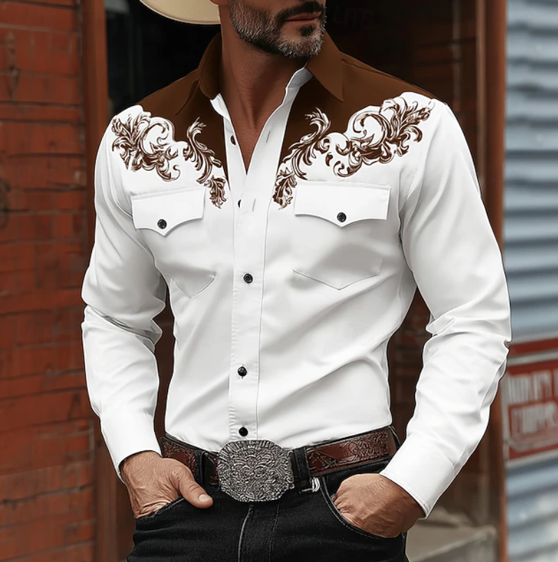Fletcher Sowden | Green Yoke Embroidered Western Shirt For Men