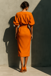 Ivy Marsh | Puff Sleeve Top And Midi Skirt Set For Women