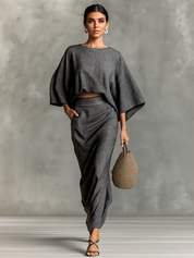 Evie Sherwin | Linen-Blend Batwing Top and Maxi Skirt Set For Women