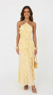 Grace Holloway | Pleated Ruffle Halter Maxi Dress For Women