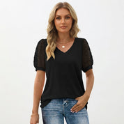 Grace Lawrence | Dot Puff Sleeve V-Neck Top For Women