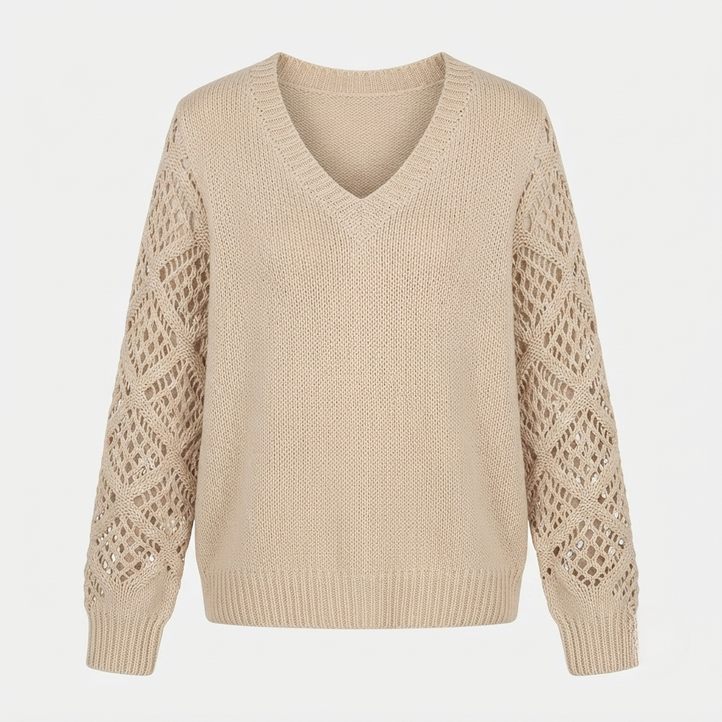Grace Sullivan | V-Neck Crochet Sleeve Knit Sweater For Women
