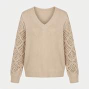 Grace Sullivan | V-Neck Crochet Sleeve Knit Sweater For Women