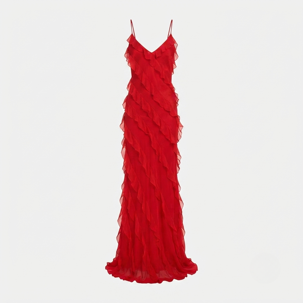 Charlotte Reid | Red Ruffle Maxi Dress For Women