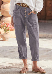 Marnie Ellison | Linen Look Trousers With Button Detail For Women