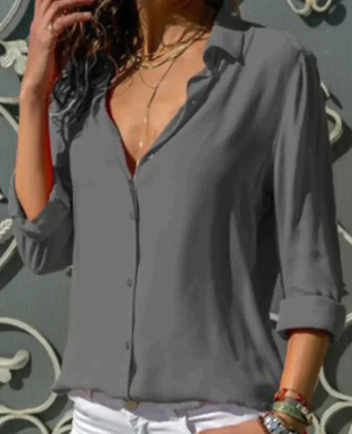 Hannah Kilby | White Satin Button Blouse For Women