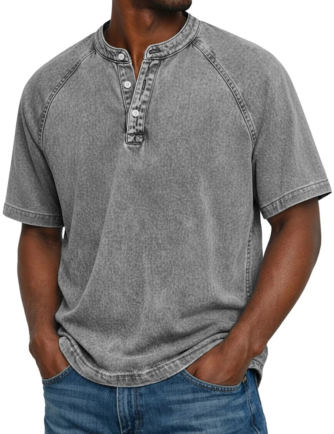 Ethan Murphy | Washed Henley T-Shirt For Men