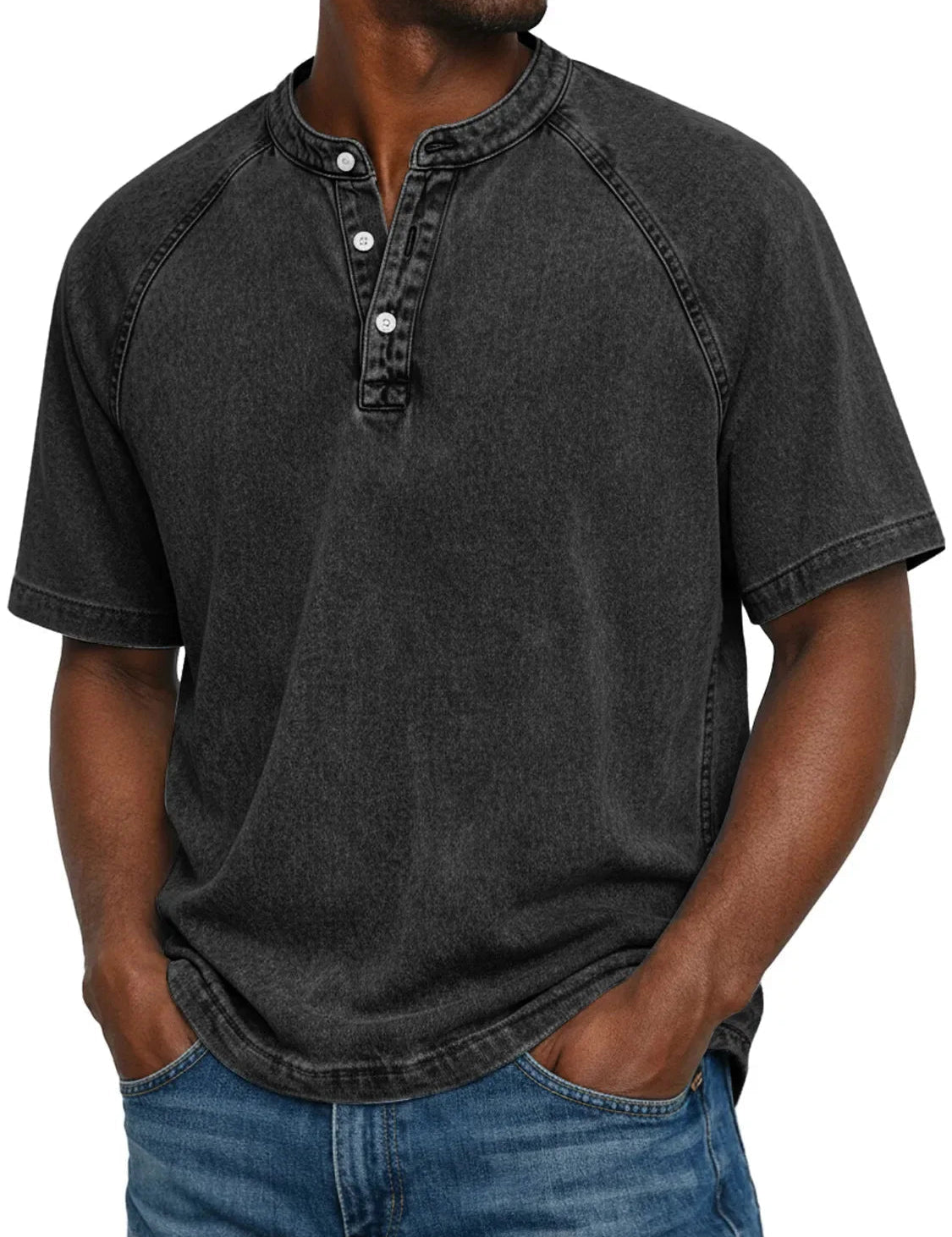 Ethan Murphy | Washed Henley T-Shirt For Men