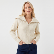 Elena Moretti | Ribbed Zip Knit Cardigan For Women