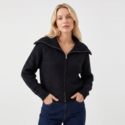 Elena Moretti | Ribbed Zip Knit Cardigan For Women