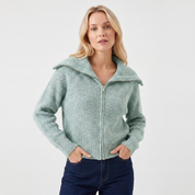 Elena Moretti | Ribbed Zip Knit Cardigan For Women