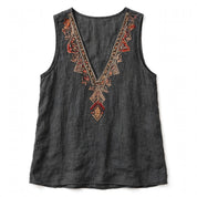 Ilsa Dalbridge | Dark Grey Embroidered V-Neck Tank Top For Women