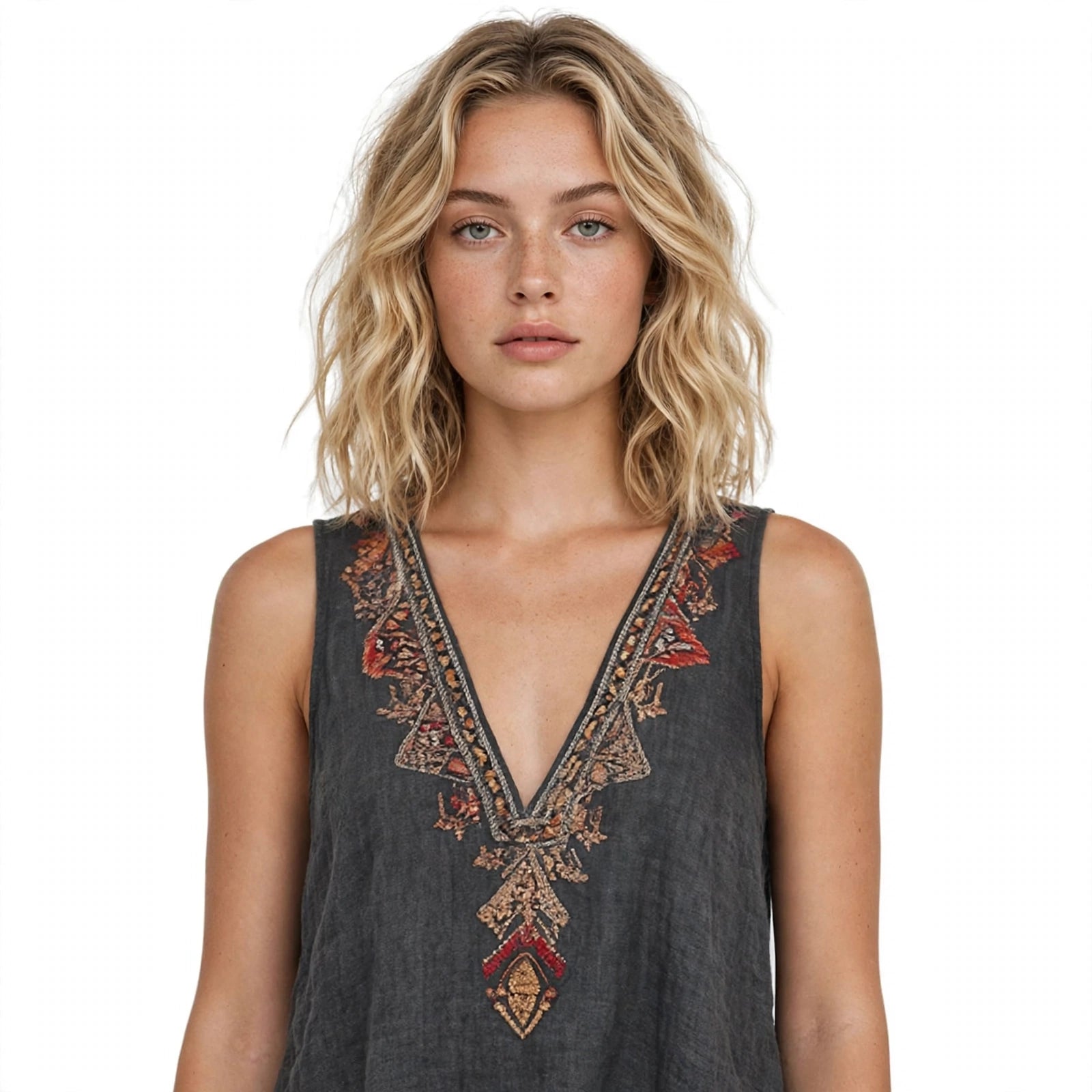 ilsa-dalbridge-dark-grey-embroidered-v-neck-tank-top-for-women-model-01.webp