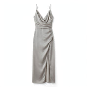 Imogen Blackwood | Satin Cocktail Dress With Thigh Slit For Women
