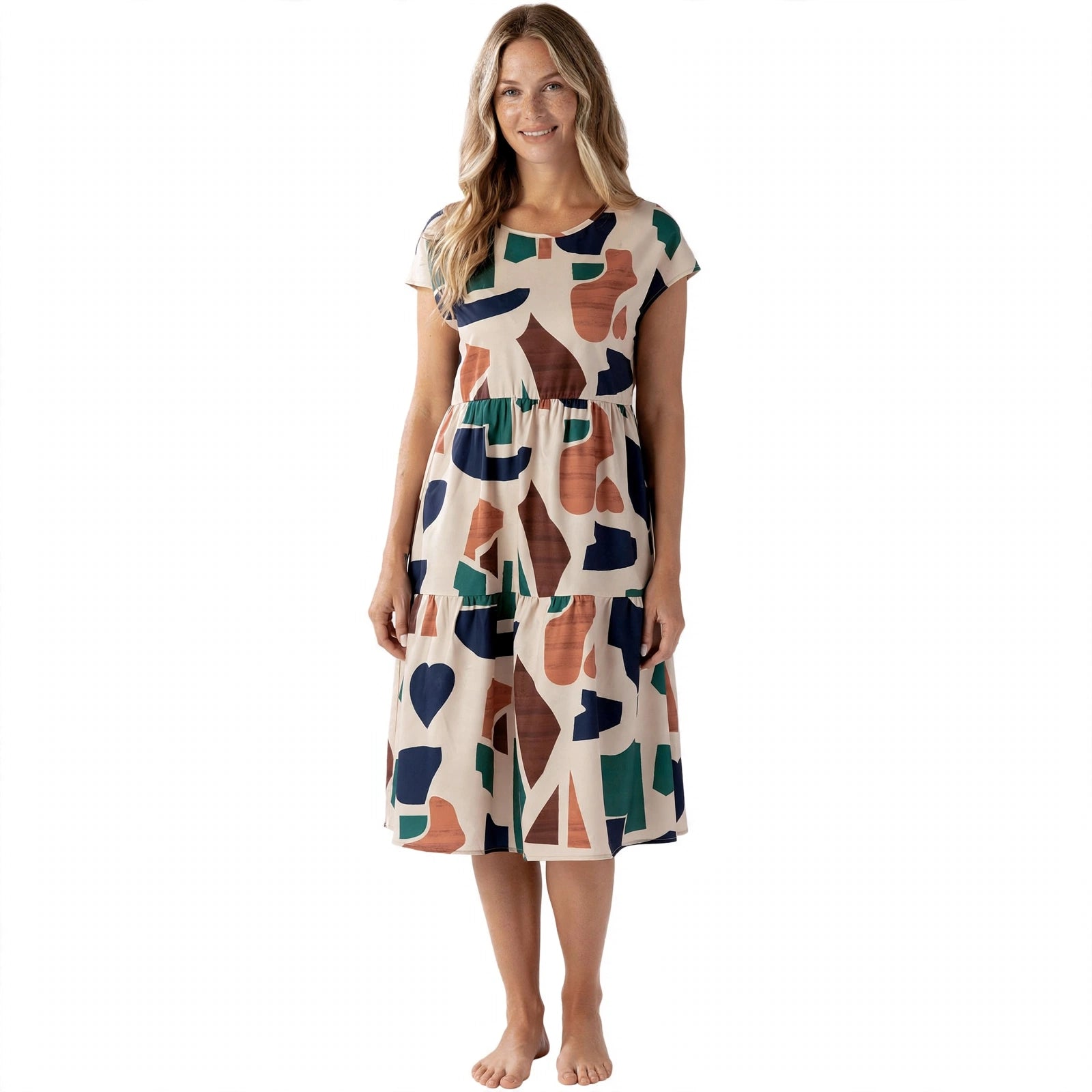 Marnie Costello | Tiered Geometric Print Midi Dress For Women