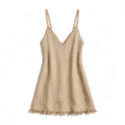 Juno Seldale | Beige Linen Look V-Neck Slip Mini Dress For Women