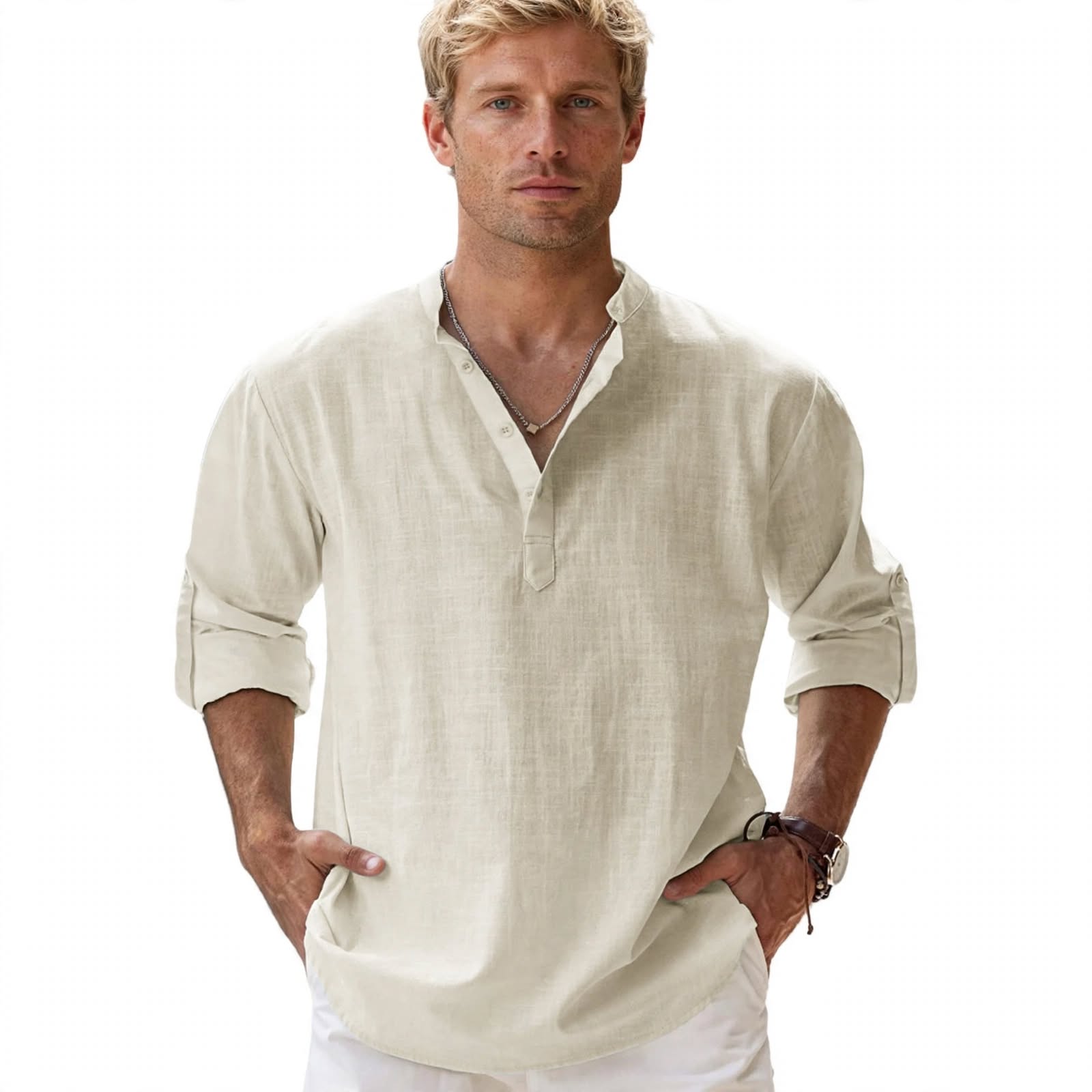Paolo Everhurst | Stand Collar Roll Sleeve Shirt For Men