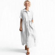 Ilaria Everwell | Button Front Pleated Summer Shirt Dress For Women