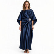 Cinzia Merhurst | Draped Satin Cape Sleeve Maxi Dress For Women