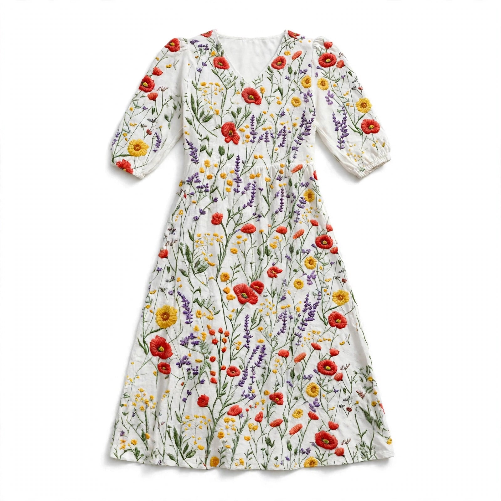 Gaia Levmere | White Floral Gathered Waist Maxi Dress For Women