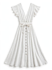Vera Draymere | Button Front V-Neck Maxi Dress For Women
