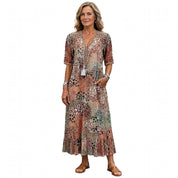 Tea Ostbridge | Mosaic Print V-Neck Pocket Midi Dress For Women