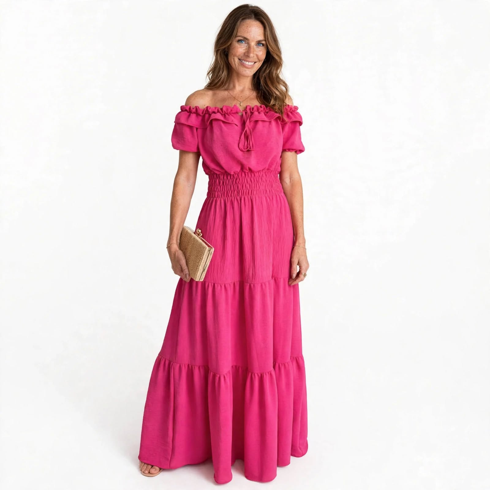 Matilde Malmere | Off-Shoulder Shirred Tiered Maxi Dress For Women