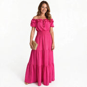 Matilde Malmere | Off-Shoulder Shirred Tiered Maxi Dress For Women