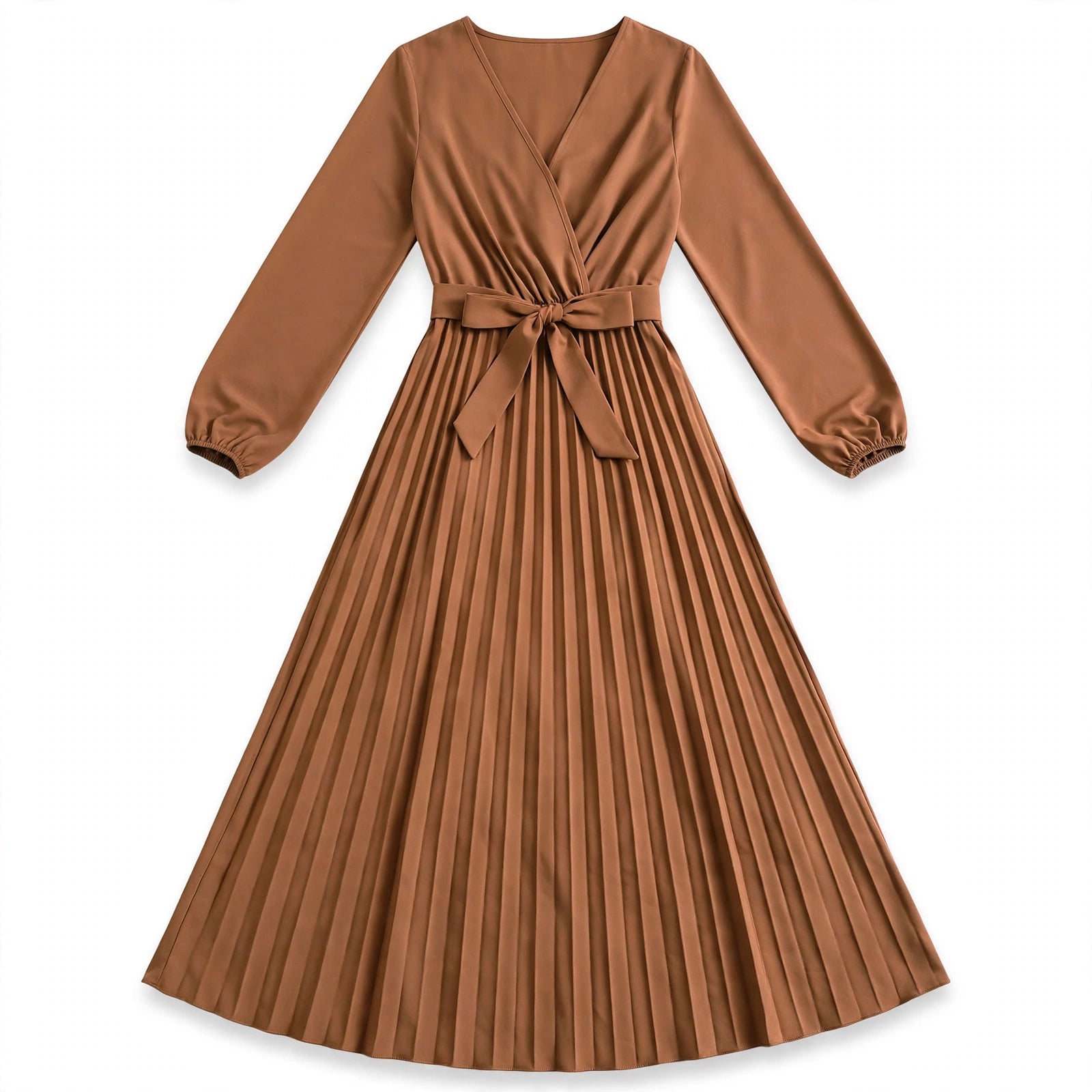 Manuela Salbrook | Wrap V-Neck Pleated Chiffon Maxi Dress For Women