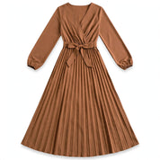 Manuela Salbrook | Wrap V-Neck Pleated Chiffon Maxi Dress For Women
