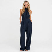 Fabrizia Dunham | Navy Halter Neck Wide-Leg Jumpsuit For Women