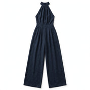 Fabrizia Dunham | Navy Halter Neck Wide-Leg Jumpsuit For Women