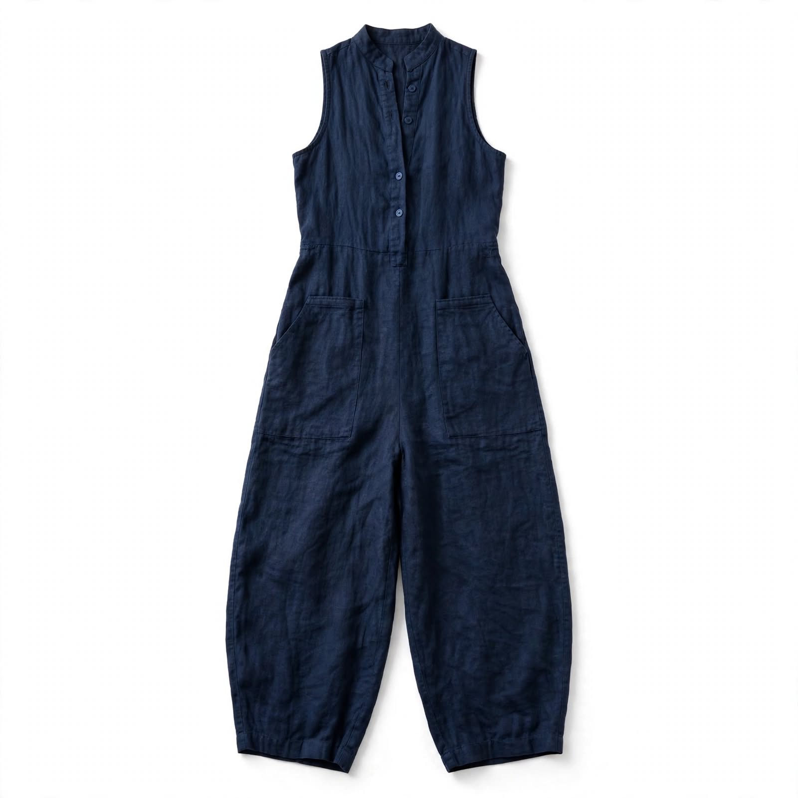 Fabiola Oakham | Linen-Look Stand Collar Jumpsuit For Women