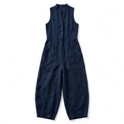 Fabiola Oakham | Linen-Look Stand Collar Jumpsuit For Women