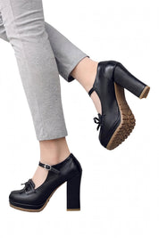 Romina Tarford | Bow Mary Jane Platform Block Heel Pumps For Women
