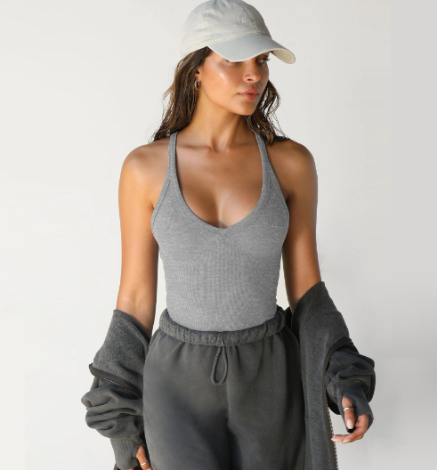 Nell Wynwell | White Ribbed V-Neck Racerback Tank Top For Women