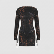 Imogen Aldridge | Mesh Leopard Print Long Sleeve Mini Dress For Women