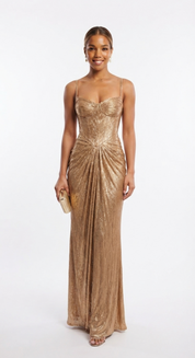 Imogen Sutton | Gold Metallic Corset Maxi Dress For Women