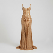 Imogen Sutton | Gold Metallic Corset Maxi Dress For Women