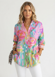 Charlotte King | Vibrant Floral Print Cotton Blouse For Women