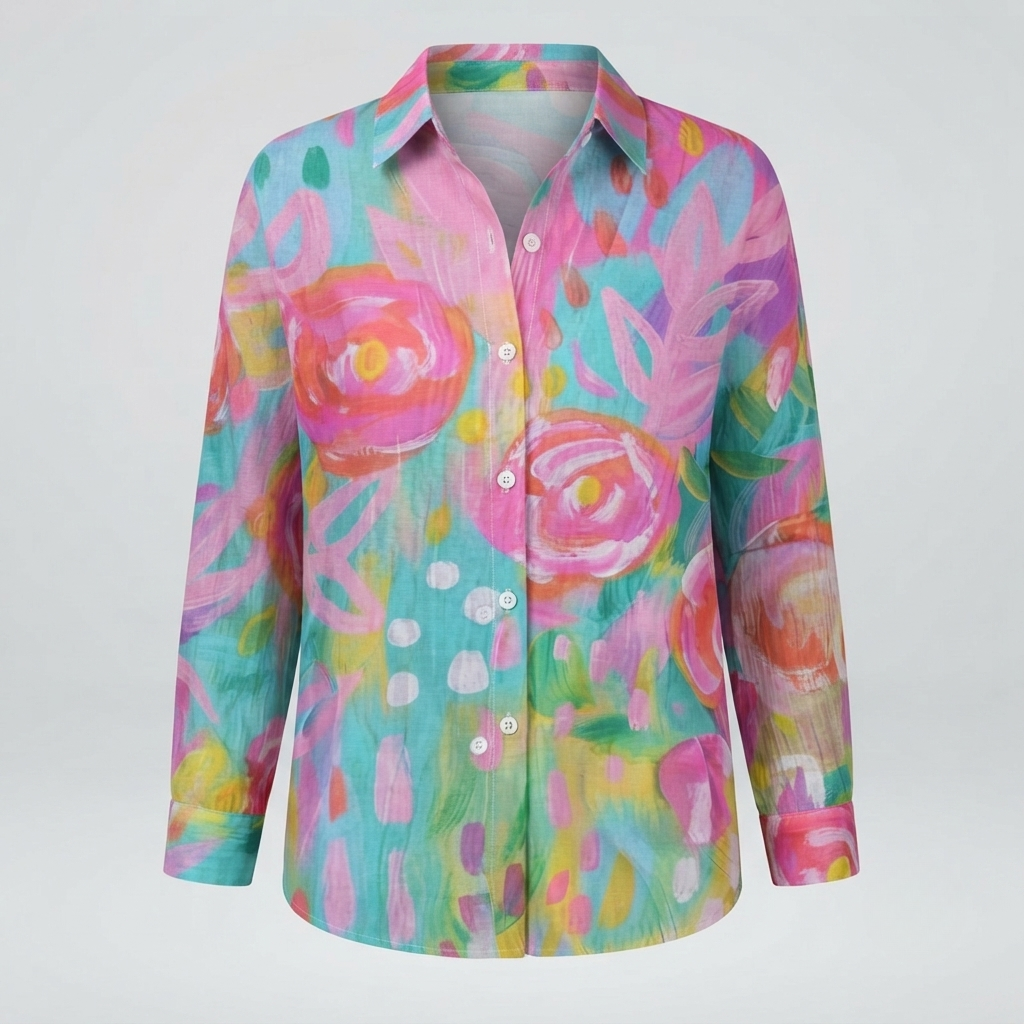 Charlotte King | Vibrant Floral Print Cotton Blouse For Women