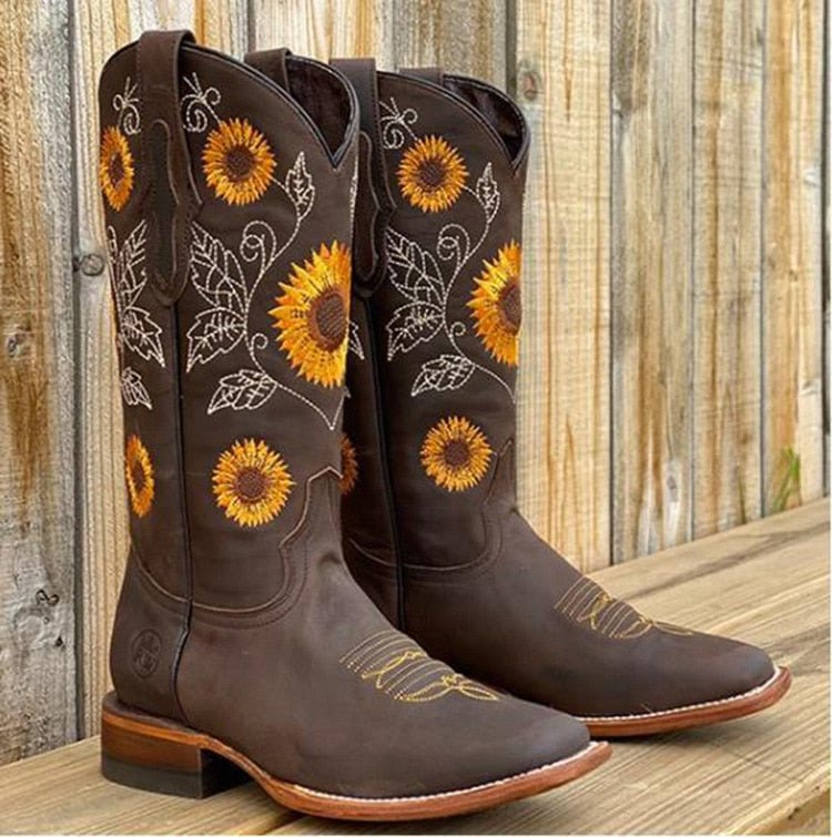 Sunviera Trail | Sunflower Embroidered Cowboy Boots