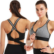 Jade Kingsford | Black Front Zip Cross-Back Sports Bra For Women