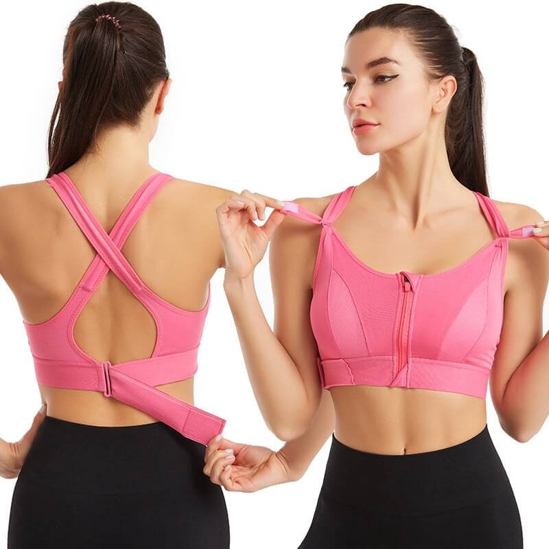 Jade Kingsford | Black Front Zip Cross-Back Sports Bra For Women