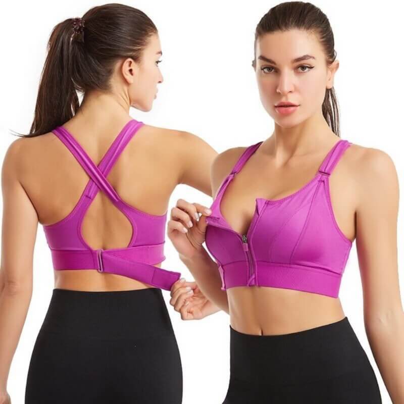 Jade Kingsford | Black Front Zip Cross-Back Sports Bra For Women